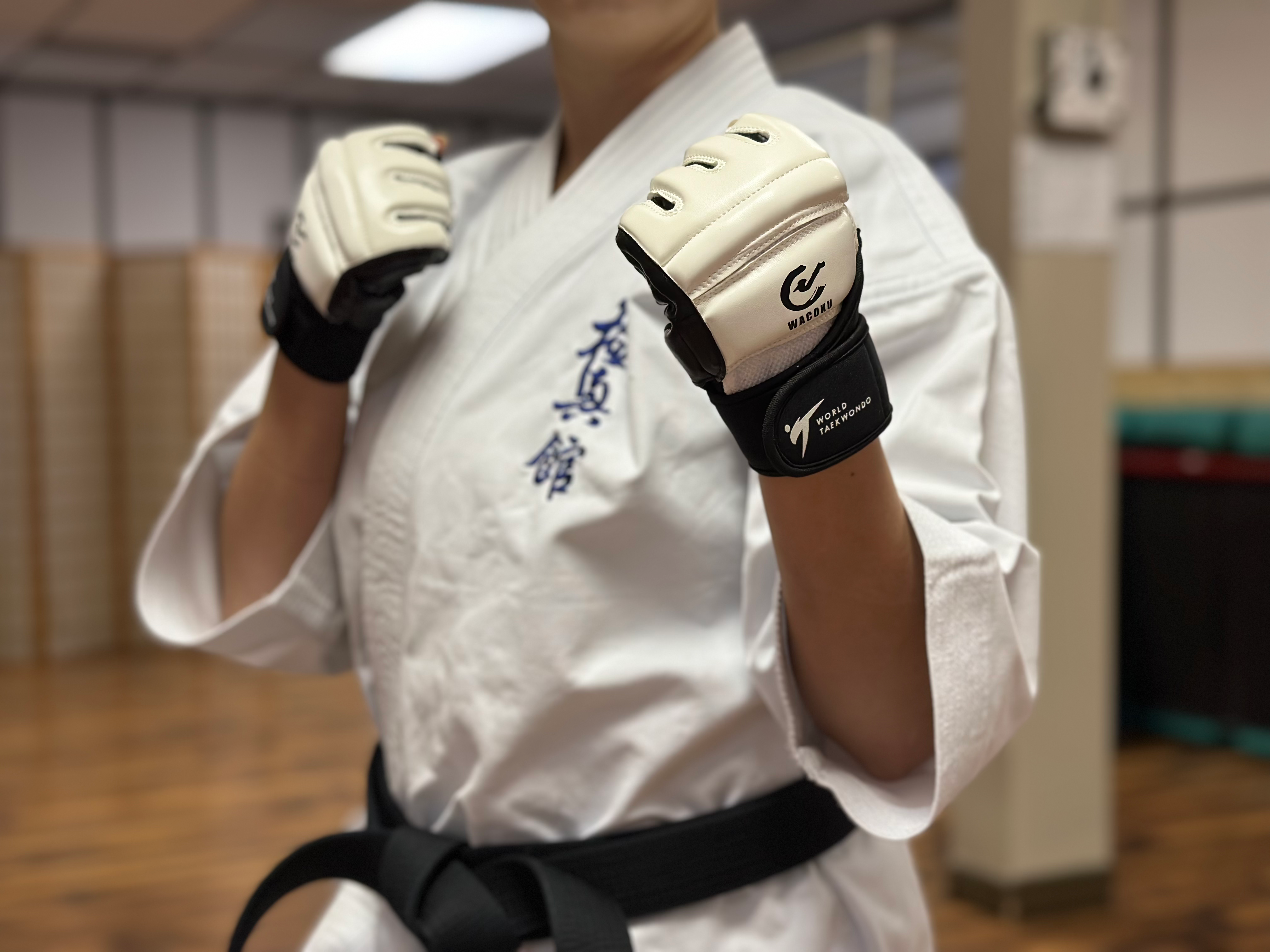 Gant de vinyle blanc et noire pour KARATE