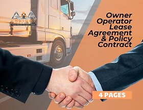 Always Have an Owner Operator Lease Agreement for Drivers. This File includes the lease (3 pages) and initial page for all Policy, Rules & agreements (1 page). You can add or remove and edit this file on adobe and add your own water mark and logo.