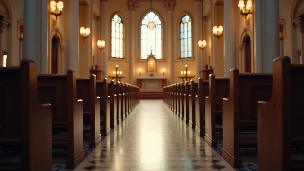 Eye-level view of a church interior with a focus on the altar