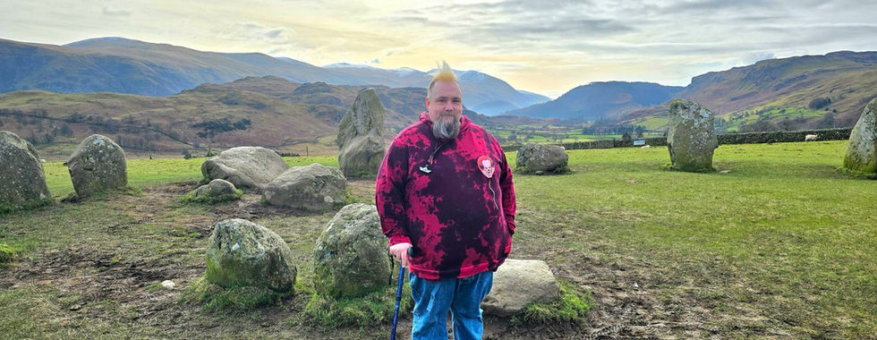 Bob with his walking stick at Castlerigg Stone Circle.