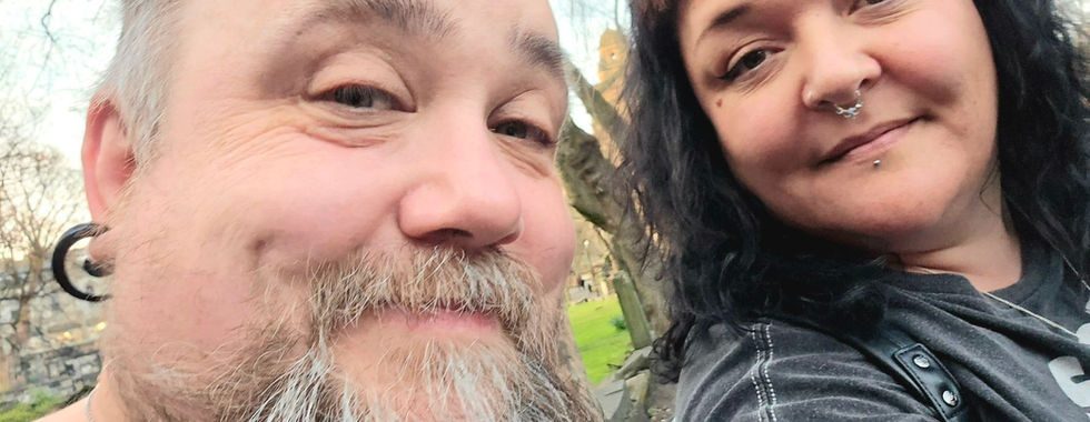 Me and Bob smiling on the Edinburgh Ghost Bus Tour access review.