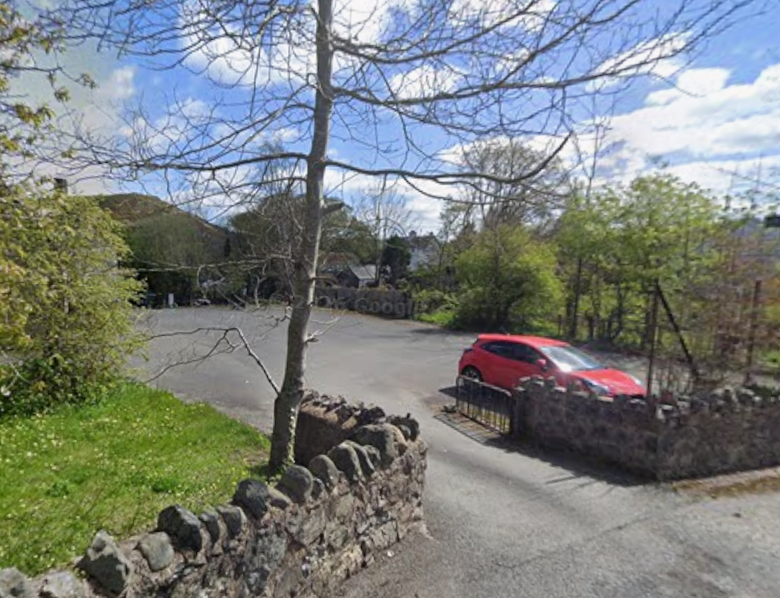 Parking area at St. Digain's Church in Llangernyw.