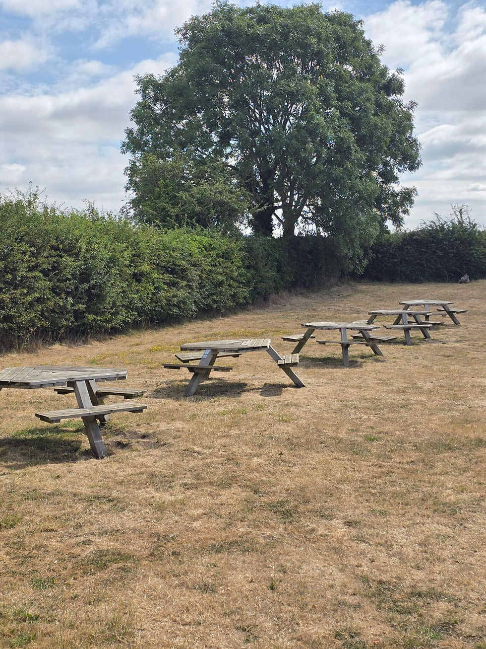 The picnic tables available to use on site.