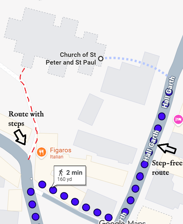 Map of the Church accessibility routes and step-free access.
