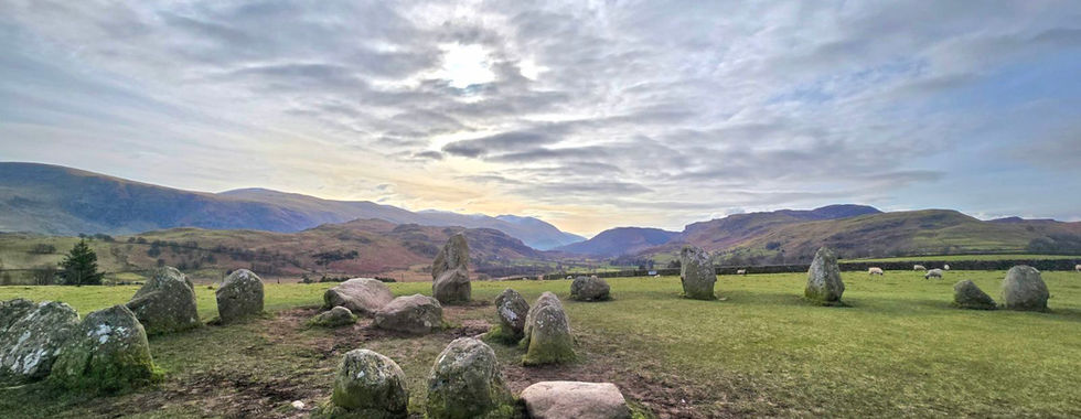 Castlerigg Stone Circle with mountains in the background.