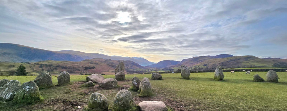 Castlerigg Stone Circle with mountains in the background.