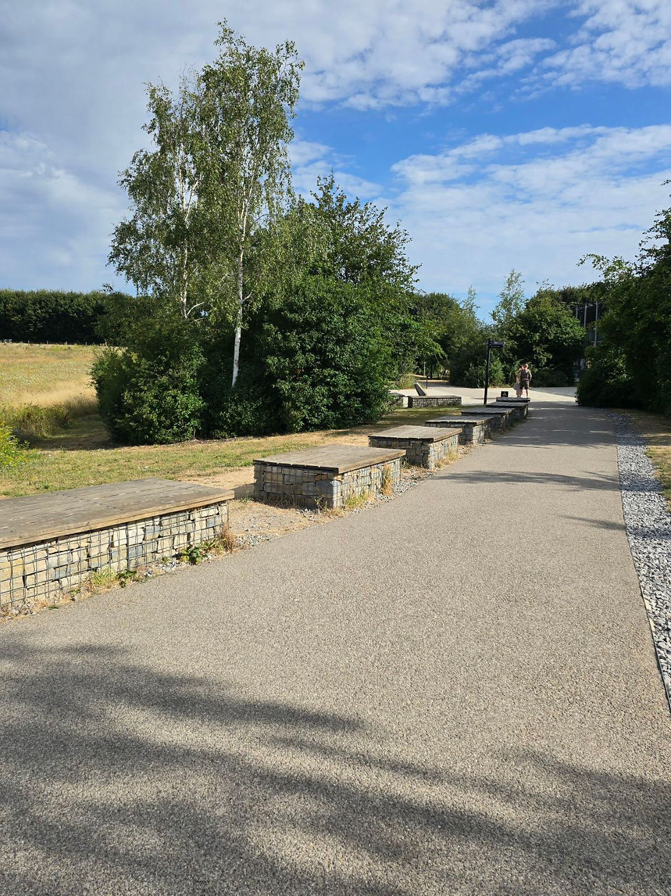 The benches that line the pathway from the car park to the visitor centre.