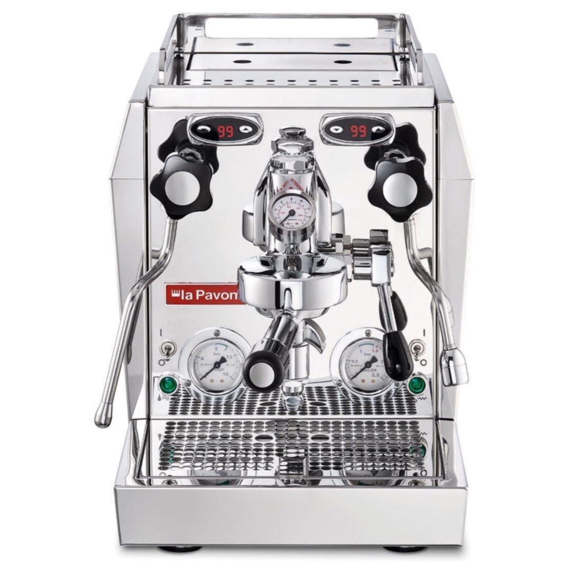 La Pavone Espressomaschine, komplett aus glänzendem Edelstahl
