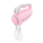 Handmixer ist rosa von der Marke Smeg, mit Schnebesen