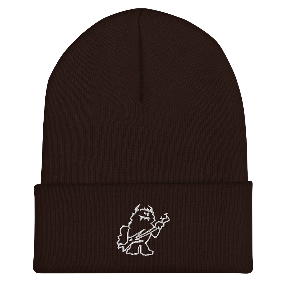 Grunge beanie embroidered with a guitar character . Dark Red. 