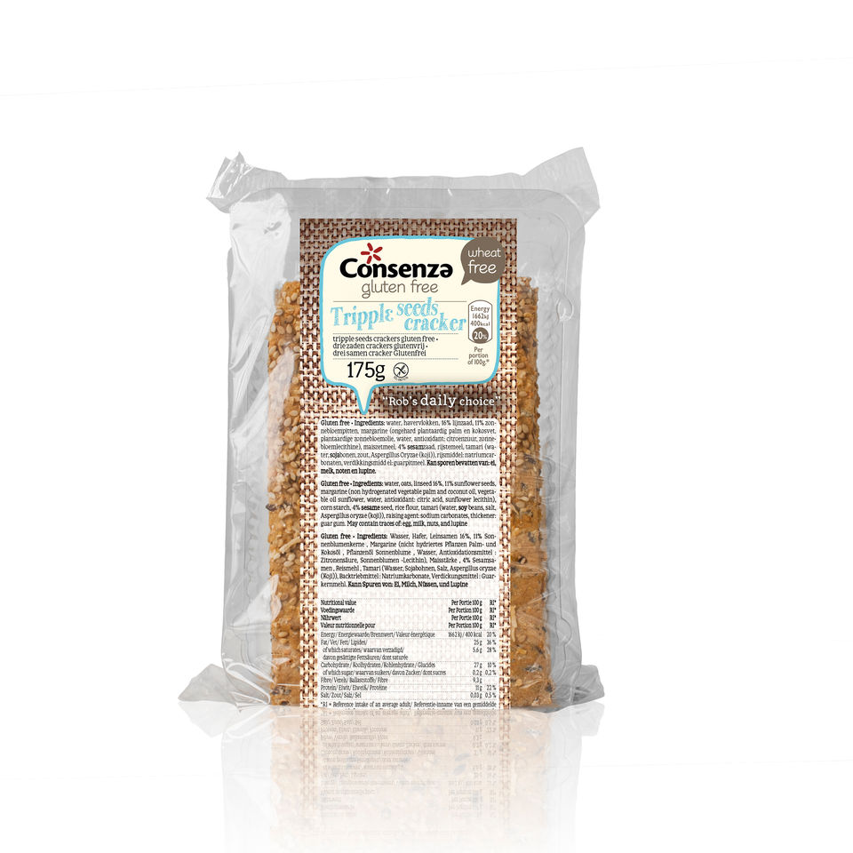 Label voor crackers ontwerp grafisch met product packshot