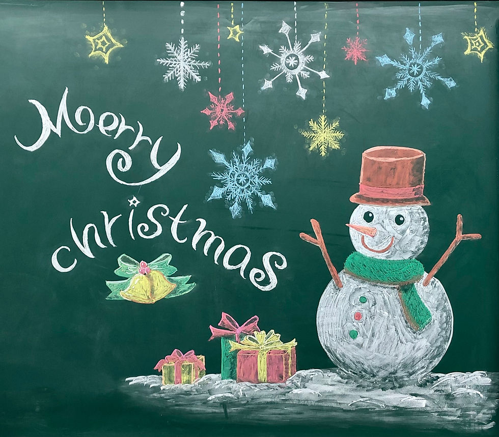 そろばん教室の黒板アート　クリスマスバージョン