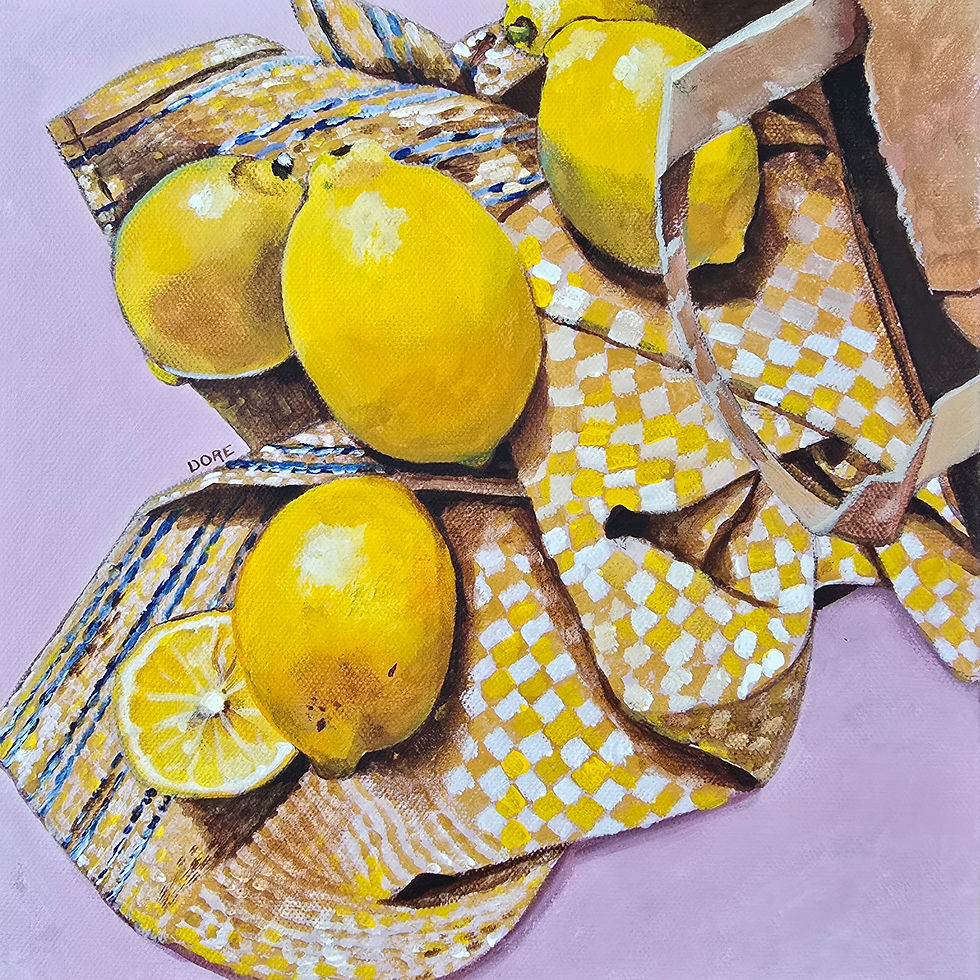 Lemons on Teatowel 25x25cm SOLD