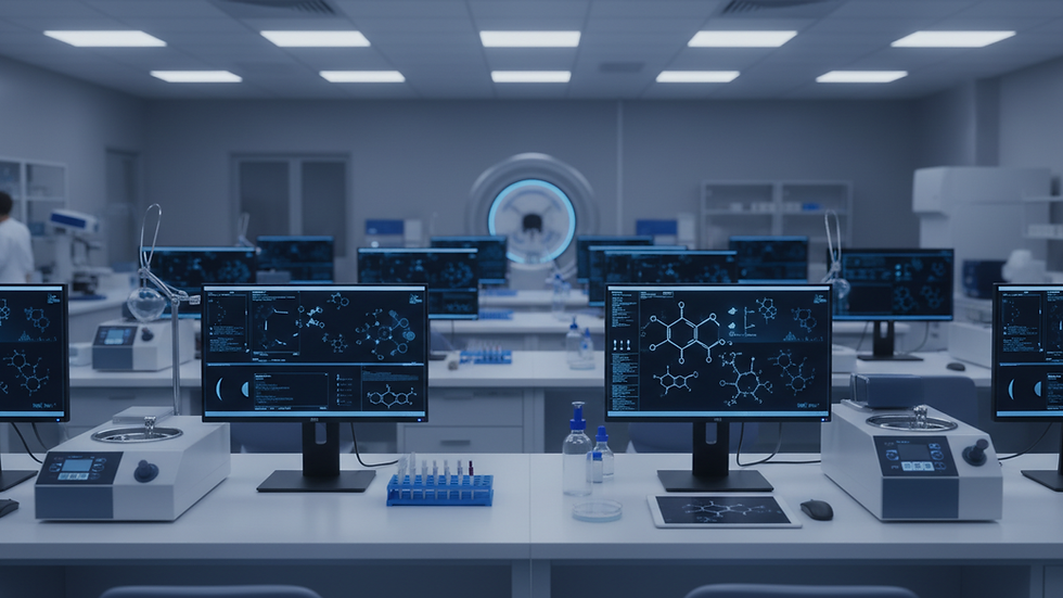 Eye-level view of a modern laboratory with computers and equipment