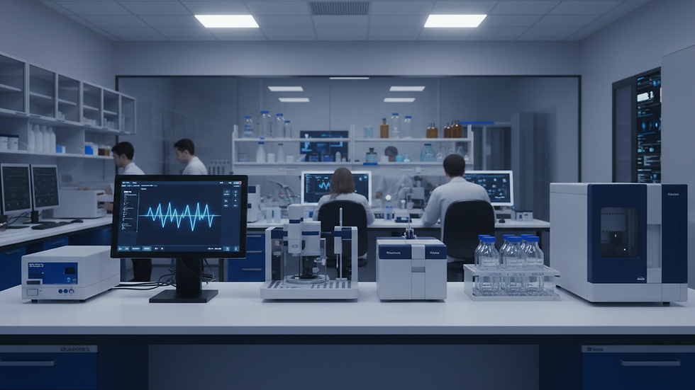 Eye-level view of a modern laboratory with digital equipment