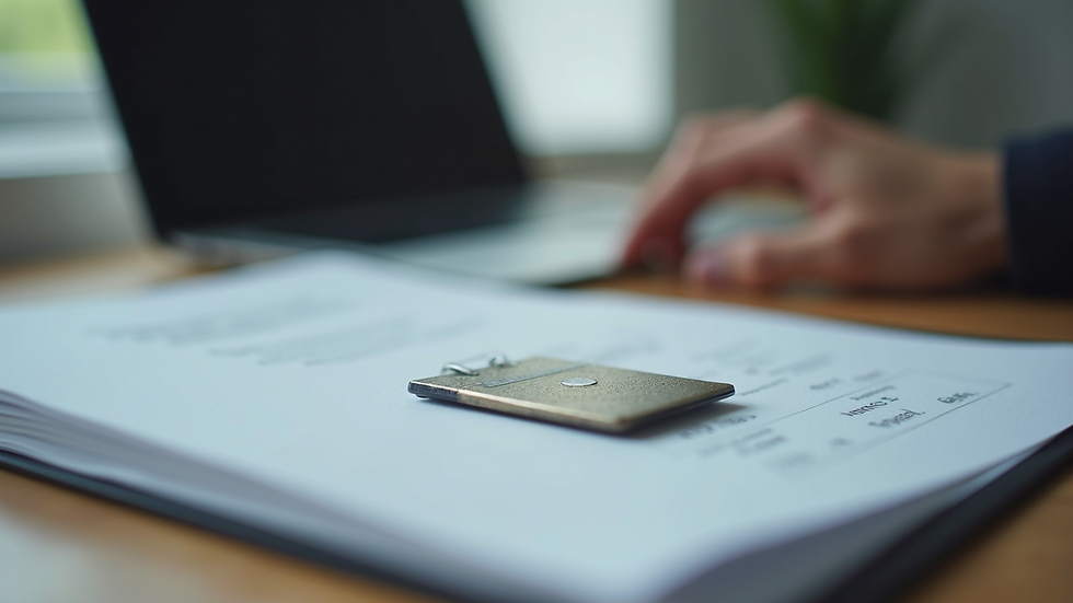 Close-up view of a certification badge on a desk
