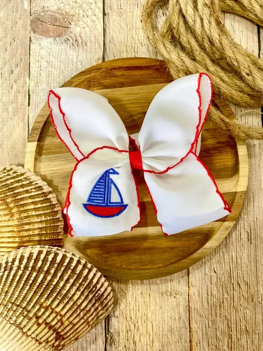 Sailboat Embroidered Classic Bow