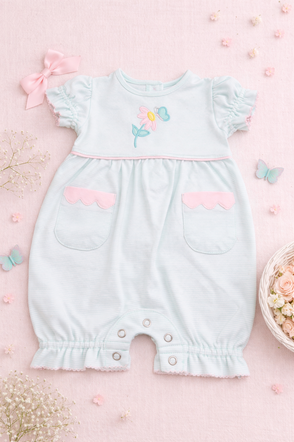 Pastel Mint Butterfly Girl's  Romper