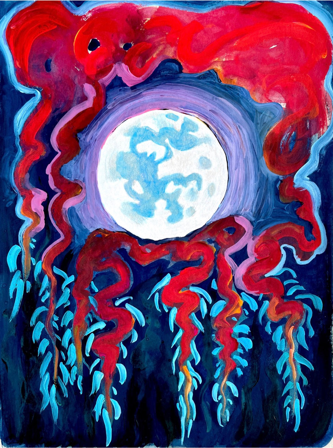 "Blood Moon Dragon" 9x12in. Gouache