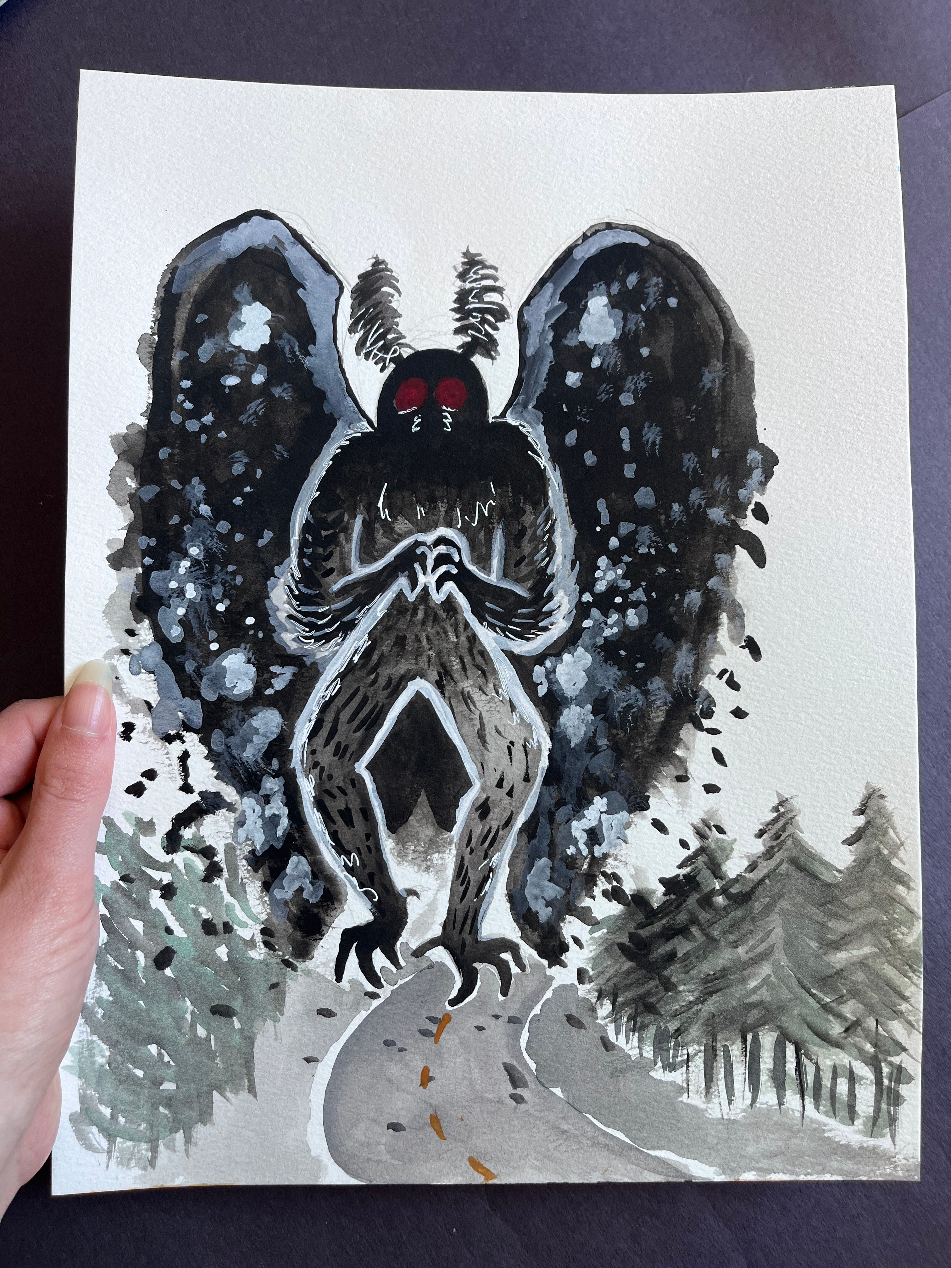 "He's a Moth, He's a Man" 9x12. Gouache