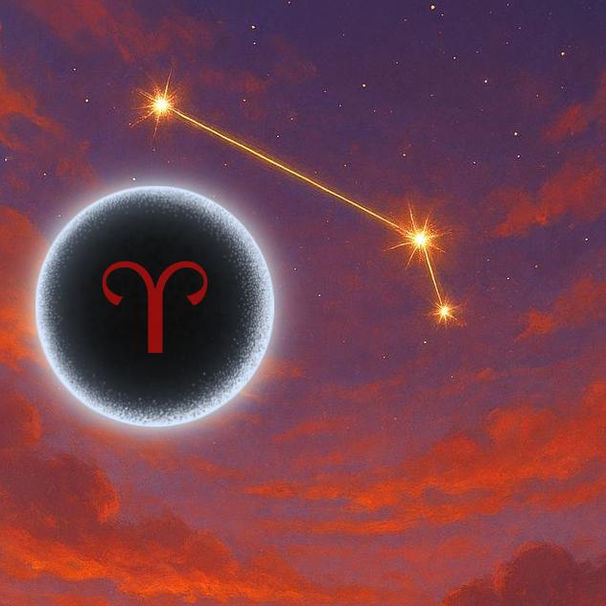 new moon, aries, stars, red clouds, sky