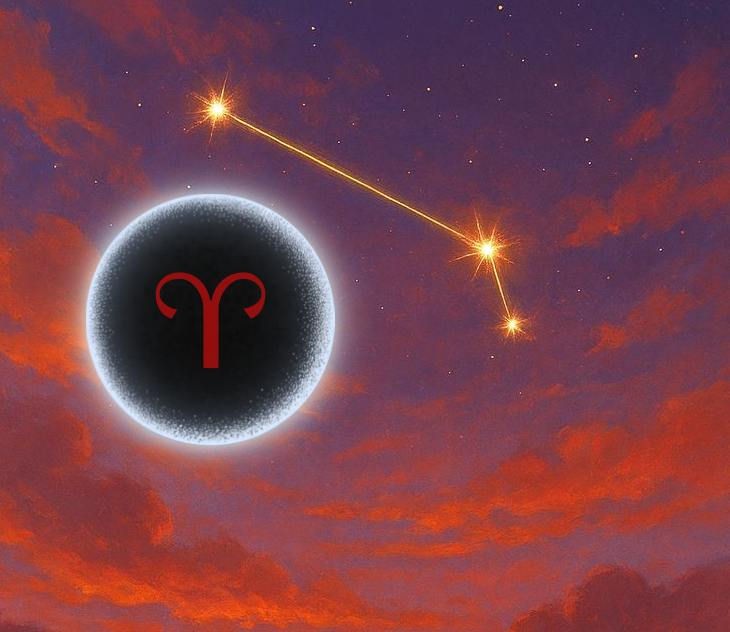 new moon, Aries, stars, sky, red clouds