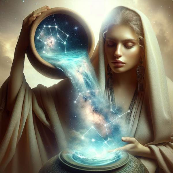 Hebe, urns, stars, water, Aquarius
