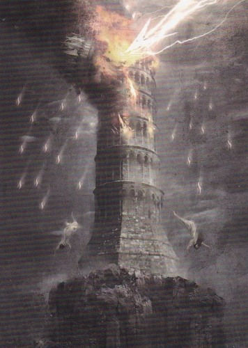 tower, lightning, falling bodies, tarot