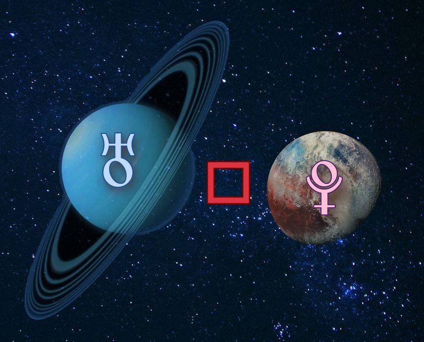 Pluto, Uranus, Stars, square