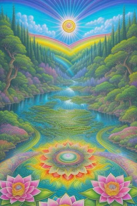 idyllic nature, sun, sky, clouds,lotus flowers