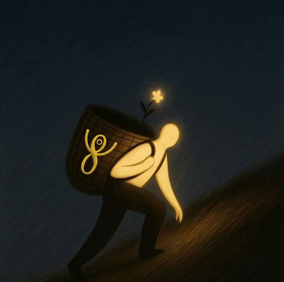 male figure, basket, flower, hill, night, orcus