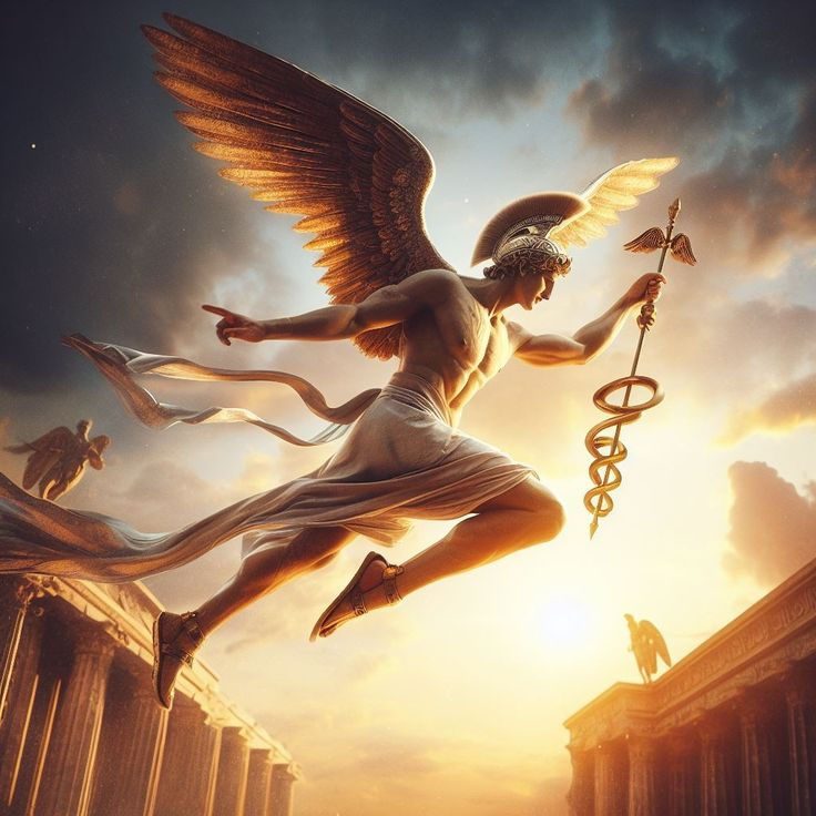 Hermes, temple, sky, clouds