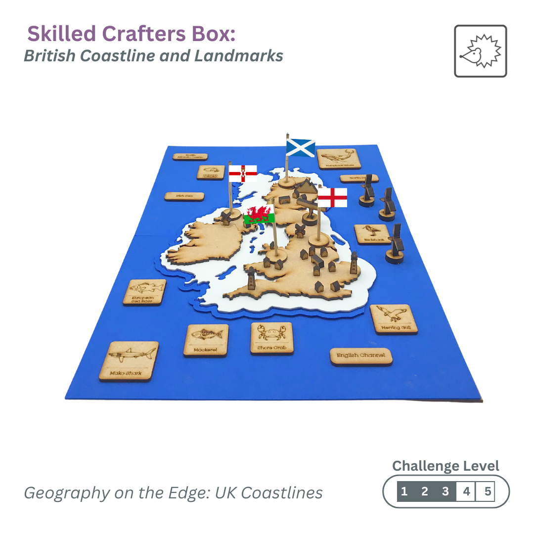 British Coastline and Landmarks Topography Map