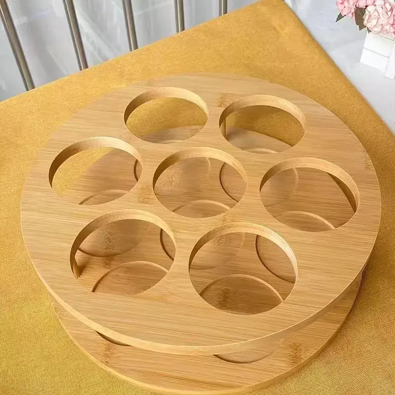 Thumbnail: Bamboo Egg Holder, Round 2-Tier Design, Kitchen Storage Rack for 7 Eggs,