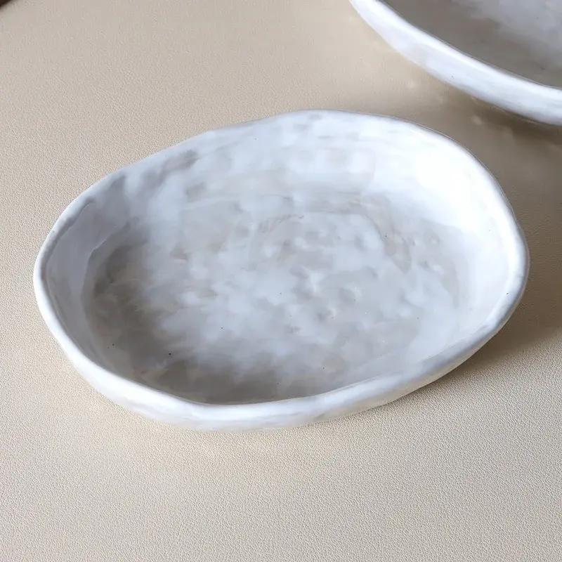 Thumbnail: Glazed Ceramic Appetizer Plates Japanese Minimalist Tableware White Finish