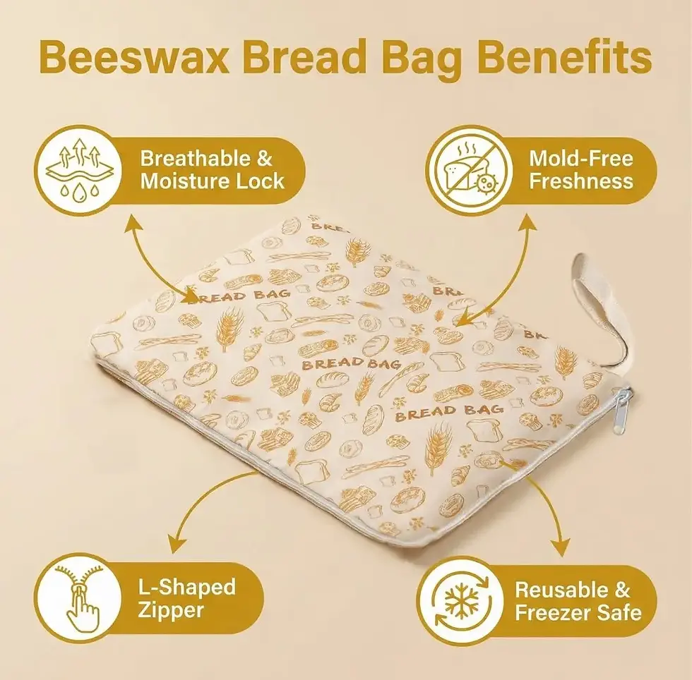 Thumbnail: L-Shaped Beeswax Bread Bags, Wide Zipper Access, Reusable Bread Bags