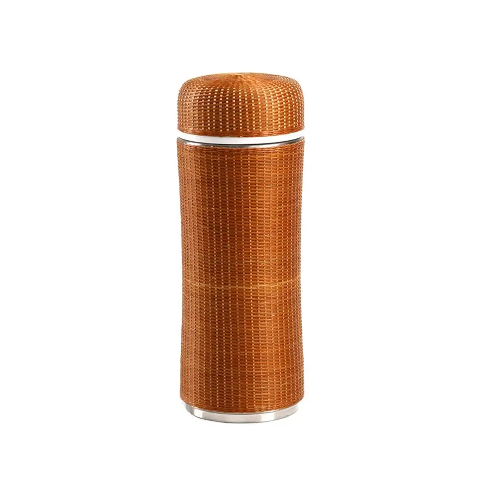 Vintage Bamboo Woven Cup with Lid – Heat Insulated