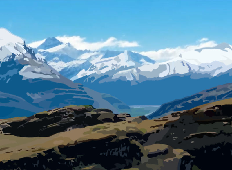 Photoshop Painting of Mountain Photo