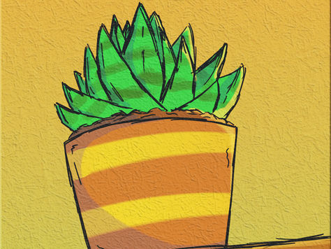 Student-created digital illustration of a snake plant with original background created in Adobe Photoshop using a Wacom tablet, custom brushes, layers, and digital painting techniques.