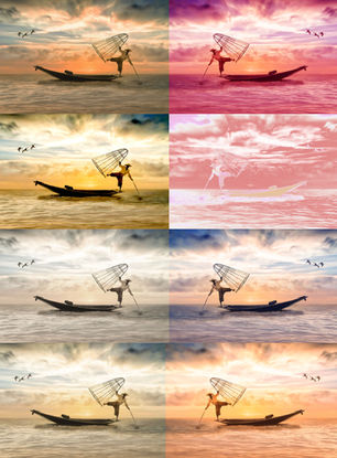 Picturesque seascape in symmetry arrangement using Photoshop Adjustment Layers to explore color and mood.