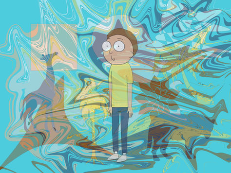 Student-created abstract character artwork designed in Adobe Photoshop for a custom sublimation tumbler.