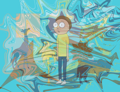 Student-created abstract character artwork designed in Adobe Photoshop for a custom sublimation tumbler.