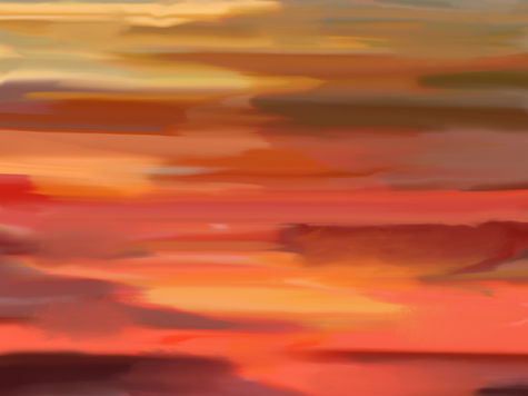 Student-created digital landscape painting completed in Adobe Photoshop using a Wacom tablet, custom brushes, layers, and digital painting techniques.