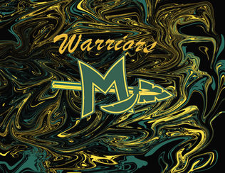 Student-created abstract school spirit artwork designed in Adobe Photoshop for a custom sublimation tumbler.