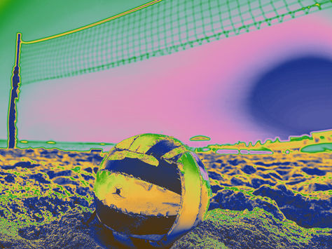 Richly colored beach volleyball and net transformed with Photoshop Gradient Maps to explore color and mood.