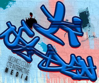 Student-designed mousepad in graffiti-style using Adobe Photoshop, typography, layer styles and creative brushes.