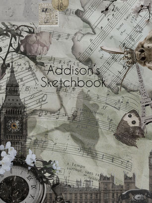 Music themed mixed media digital sketchbook cover blending photographs, typography, textures, and creative effects.