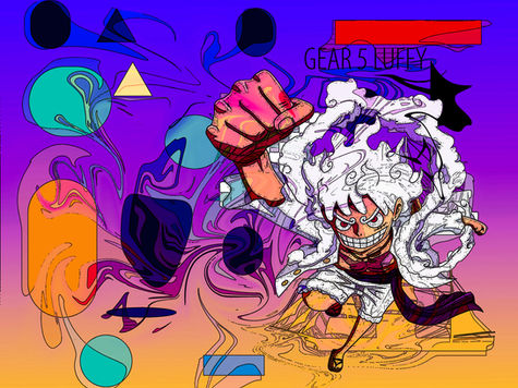 Student-created abstract character artwork designed in Adobe Photoshop for a custom sublimation tumbler.
