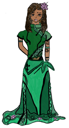 A student-designed original fantasy character named Elena May, from concept to story to completion, illustrated using Adobe Photoshop and Wacom tablet. Sticker version with transparent background.