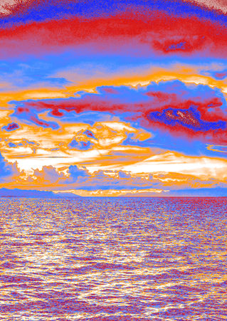High contrast red, blue and orange seascape transformed with Photoshop Gradient Maps to explore color and mood.